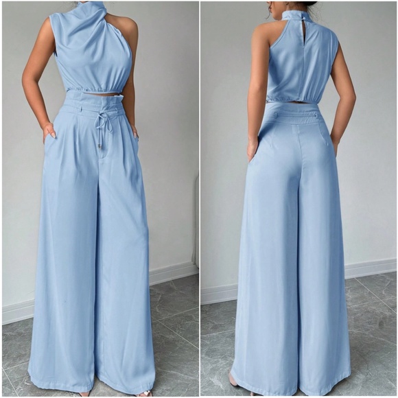 Classic Solid One Shoulder Wide leg Pants Set - Picture 7 of 7